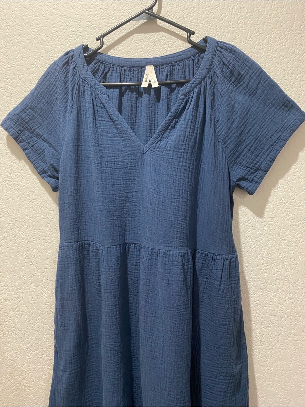 Pact Organic Cotton Coastal Double Gauze Breezy Dress French Navy size L - Picture 5 of 14